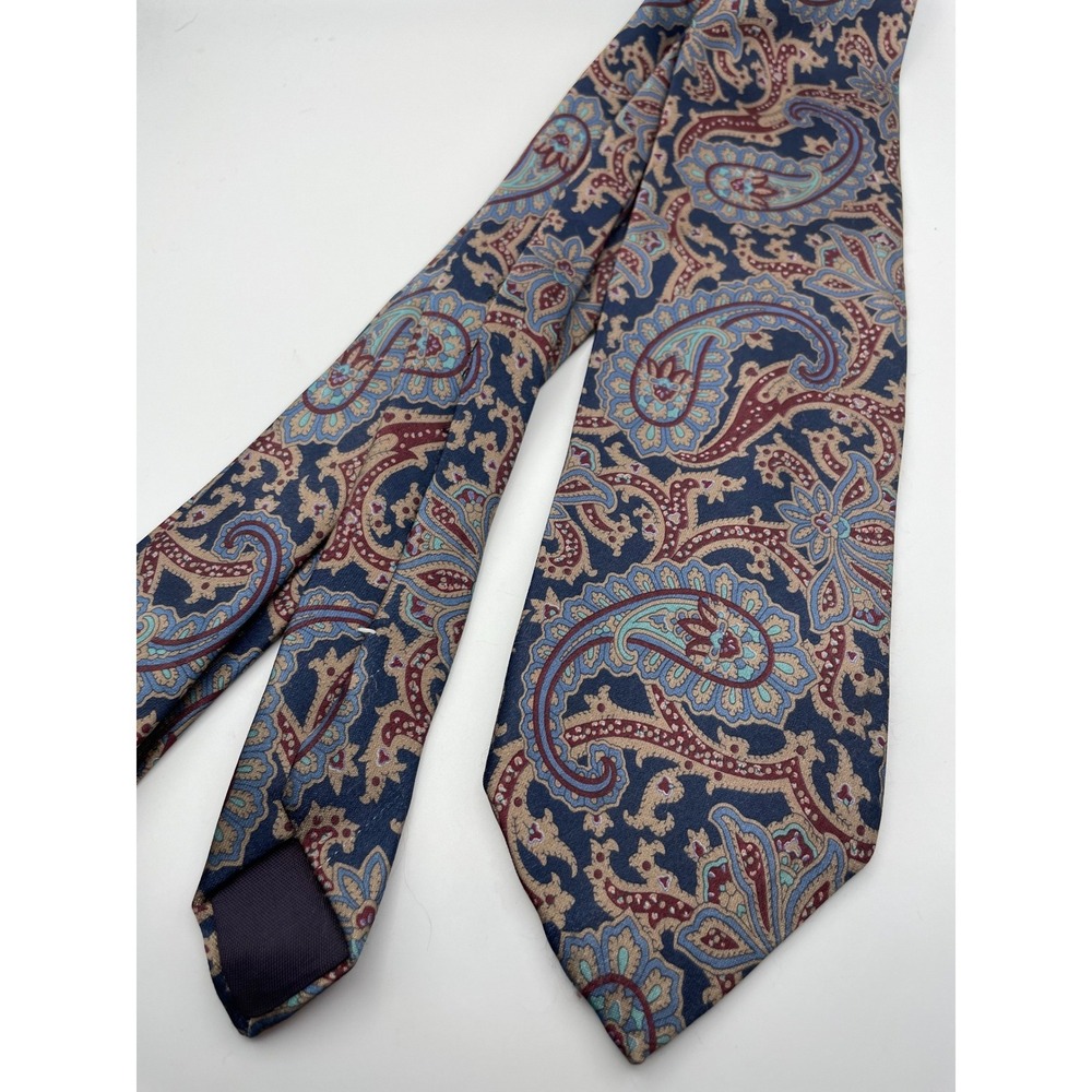 Ketch Mens Paisley Necktie Navy Blue Burgundy Tan Classic Formal Business Tie